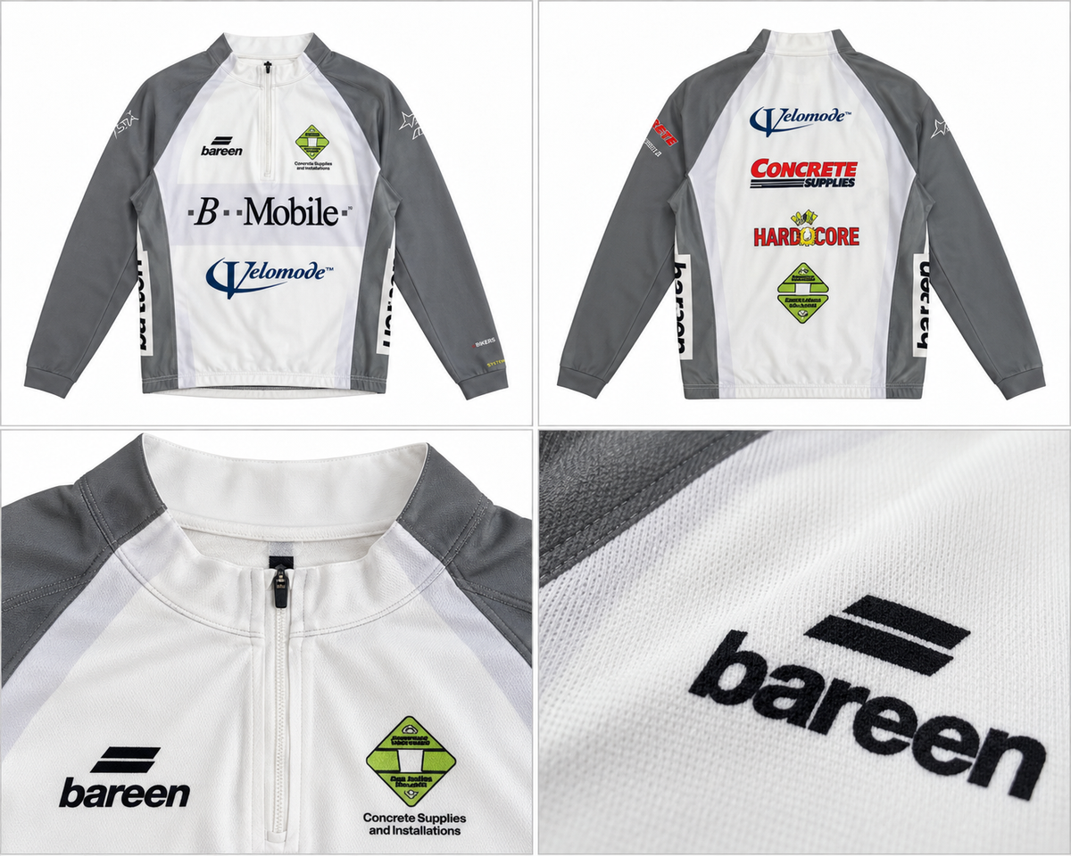 bareen hvid og grå longsleeve med half zip