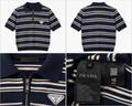 Prada marineblå stribet polo med lynlås