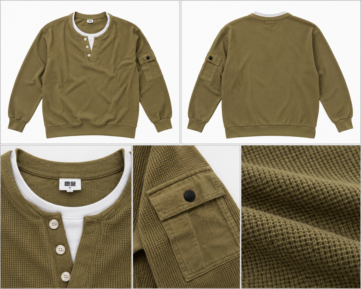 Uniqlo olivengrøn henley med ærmelomme