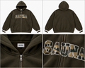 Sauna olivenbrun zip-hoodie med camouflagebogstaver