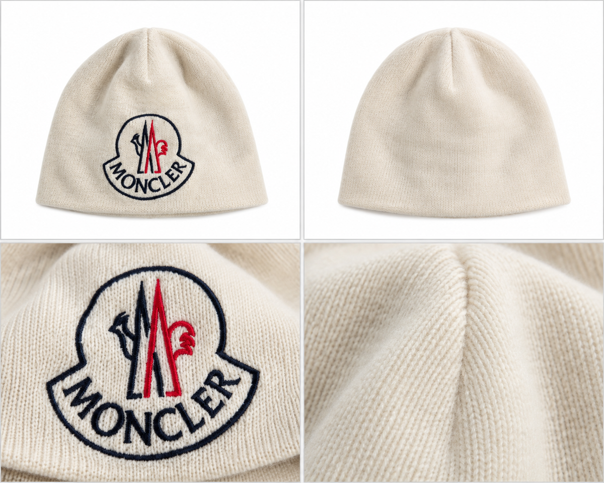 Moncler cremefarvet hue med broderet logo