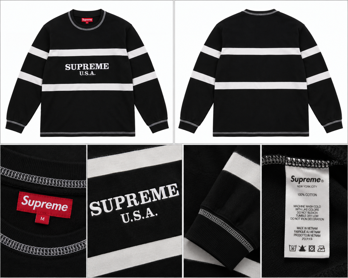 Supreme sort og hvid stribet longsleeve
