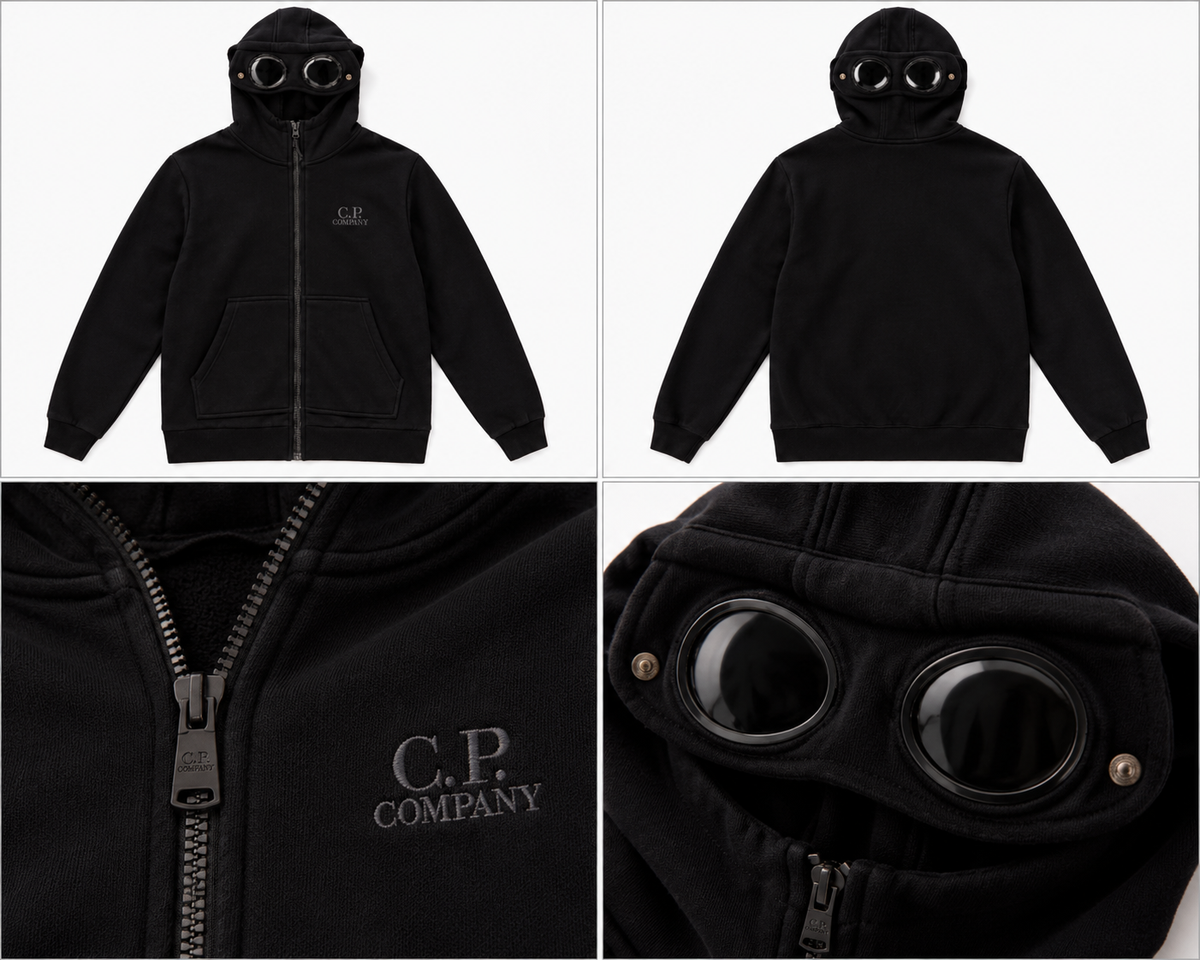 C.P. Company sort zip-hoodie med goggle-hætte
