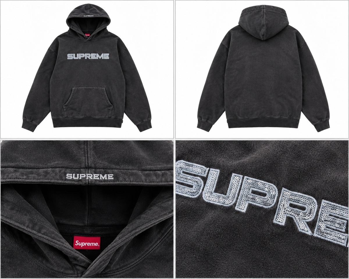 Supreme koksgrå hoodie med lyst logo