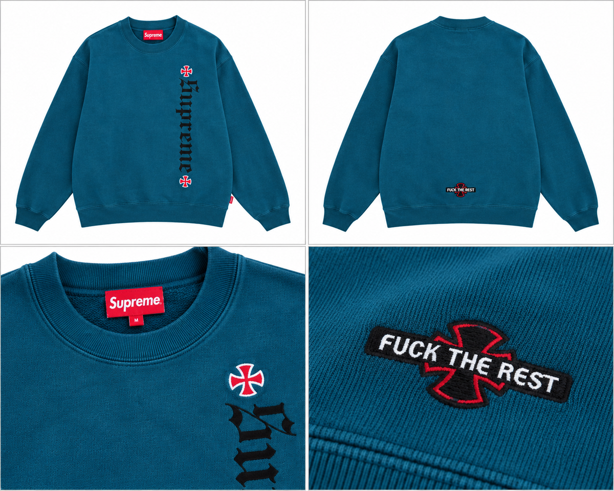 Supreme petrolblå sweatshirt med lodret logo