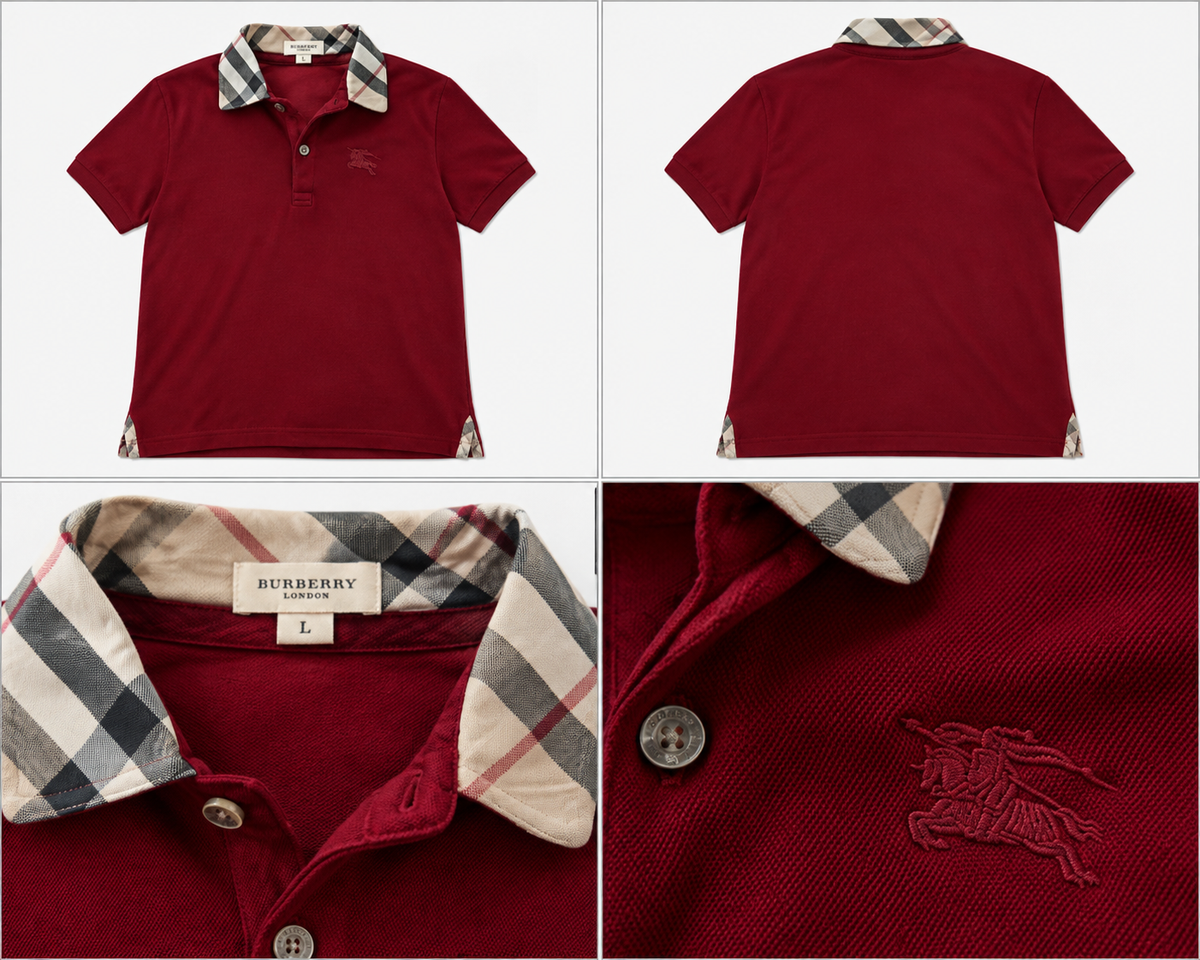Burberry bordeaux polo med ternet krave