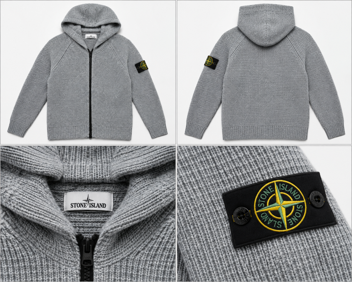 Stone Island grå strikket zip-hoodie