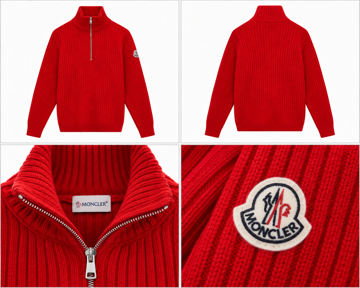Moncler rød strik med half-zip