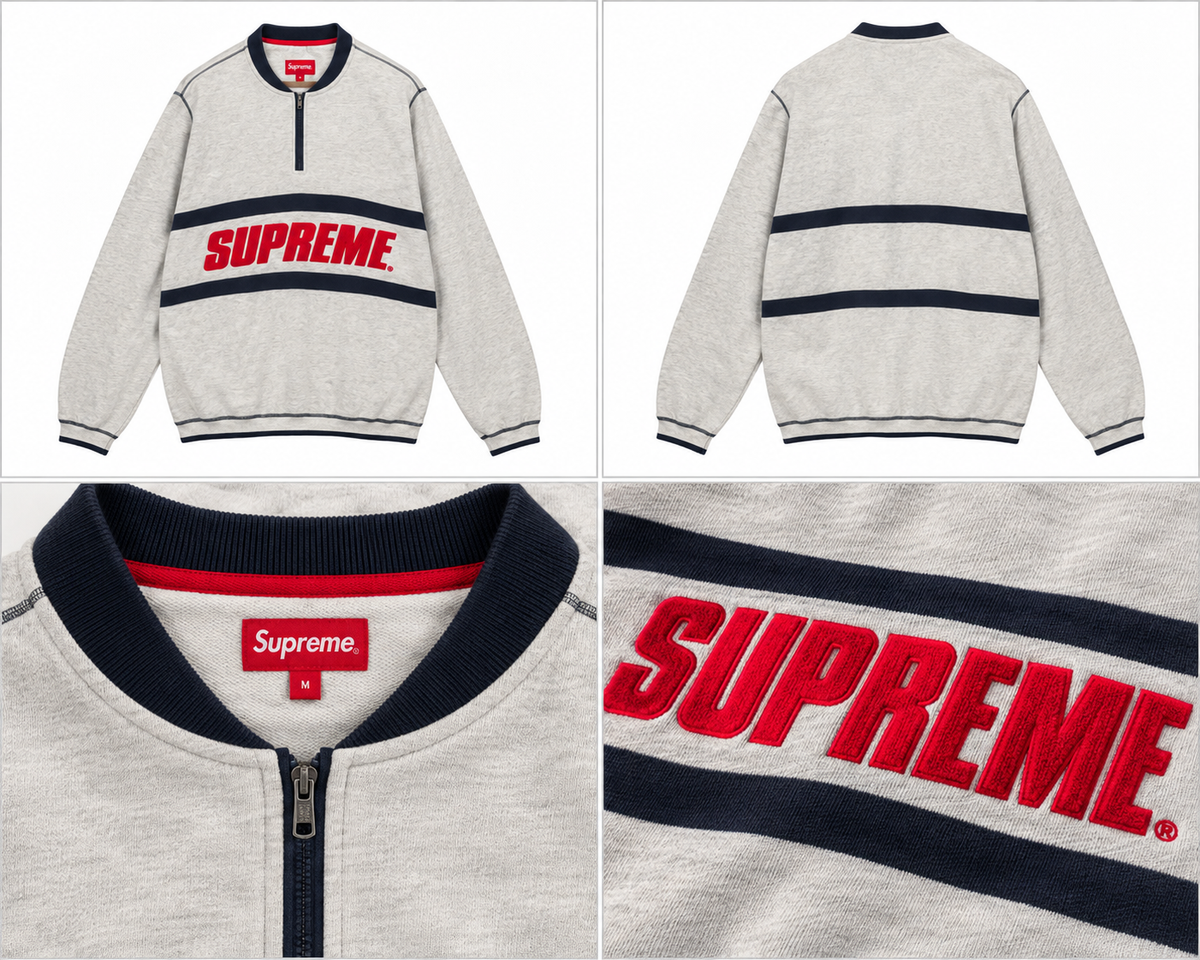Supreme lysegrå half-zip med rødt logo