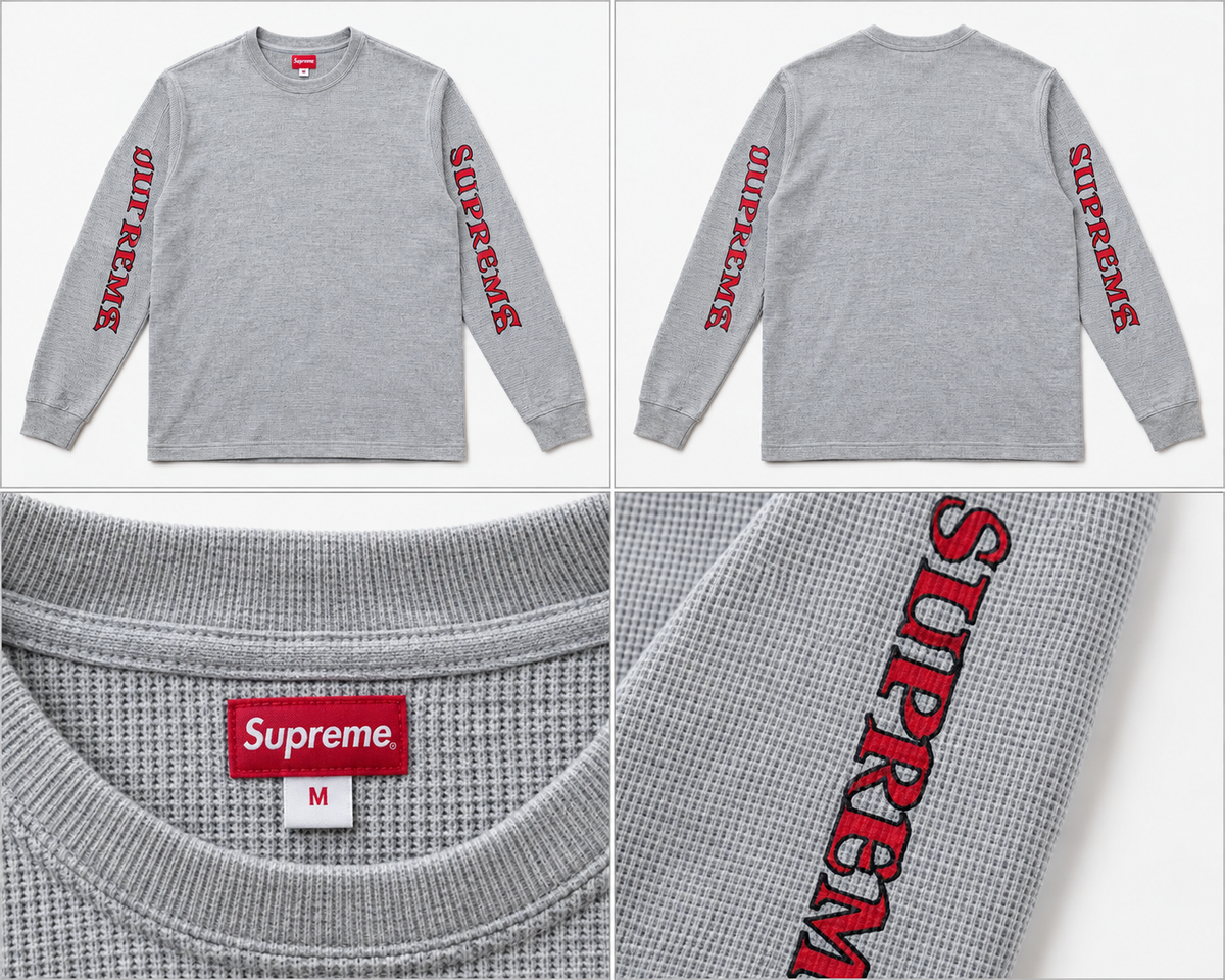 Supreme grå longsleeve med rødt ærmeprint