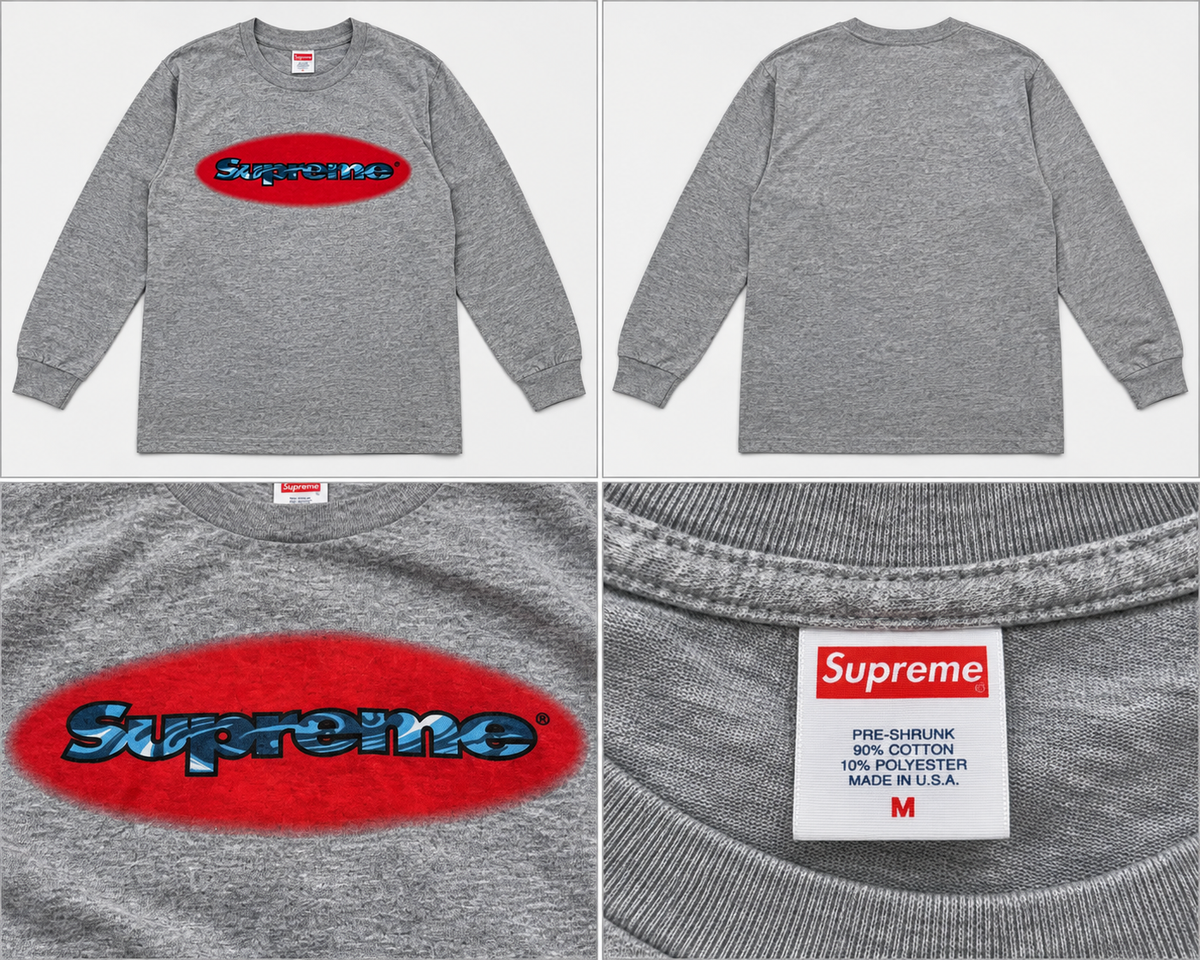 Supreme grå longsleeve med rødt ovalt print