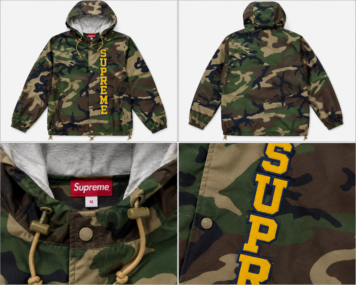 Supreme grøn camouflagejakke med gult logo
