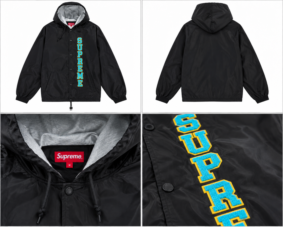 Supreme sort hættejakke med turkist logo