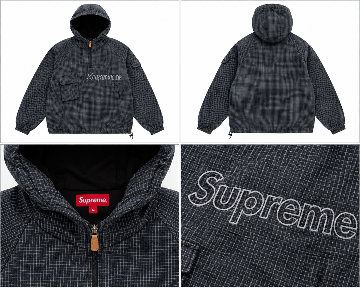 Supreme koksgrå ternet anorak med lommer
