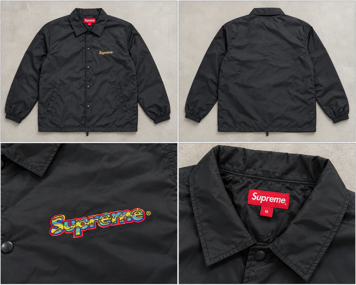 Supreme sort coach-jakke med flerfarvet logo