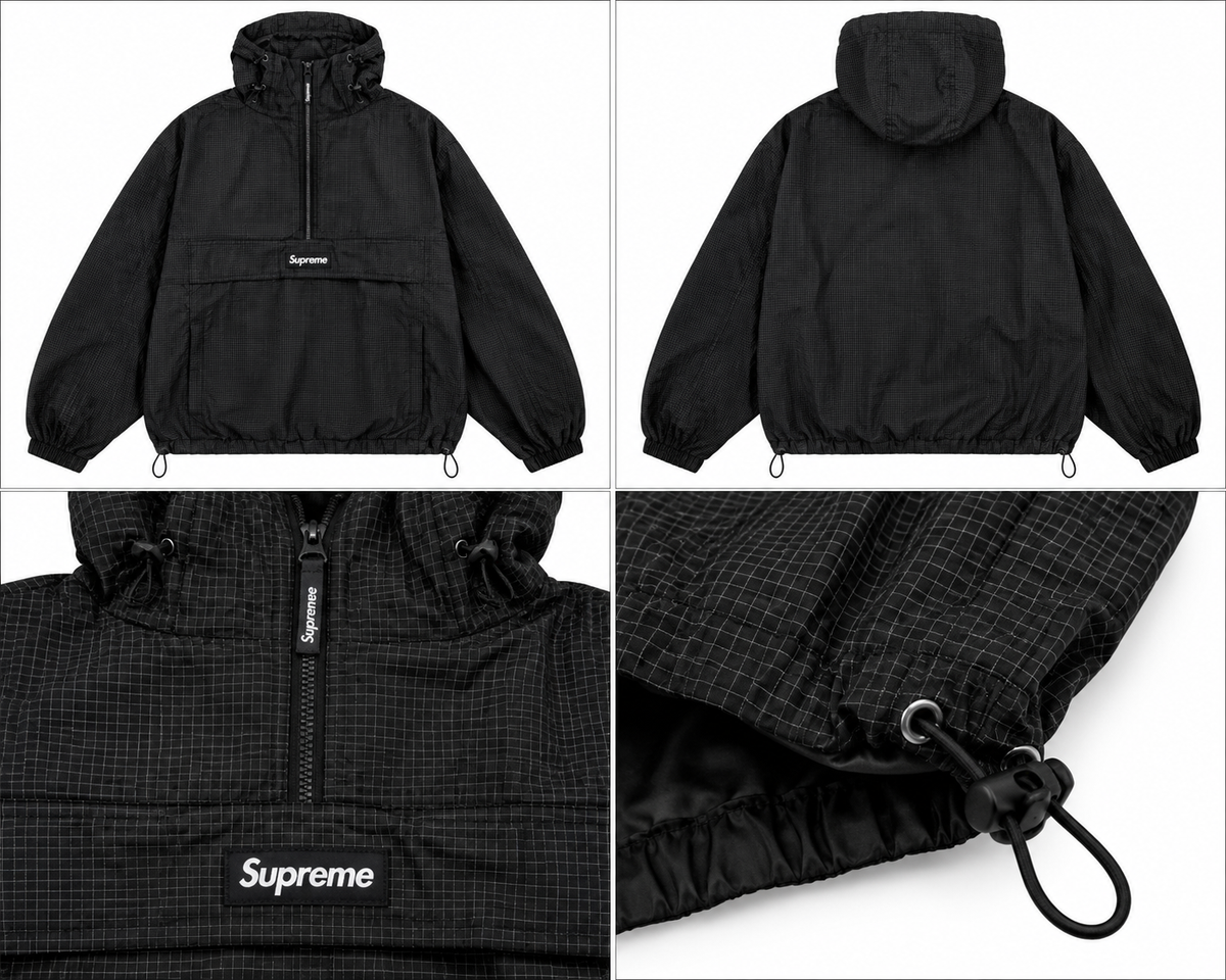 Supreme sort ripstop-mønstret anorak