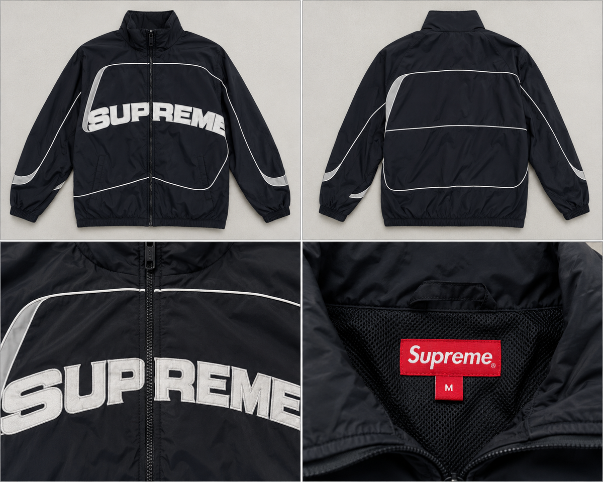 Supreme sort trackjakke med stort hvidt logo
