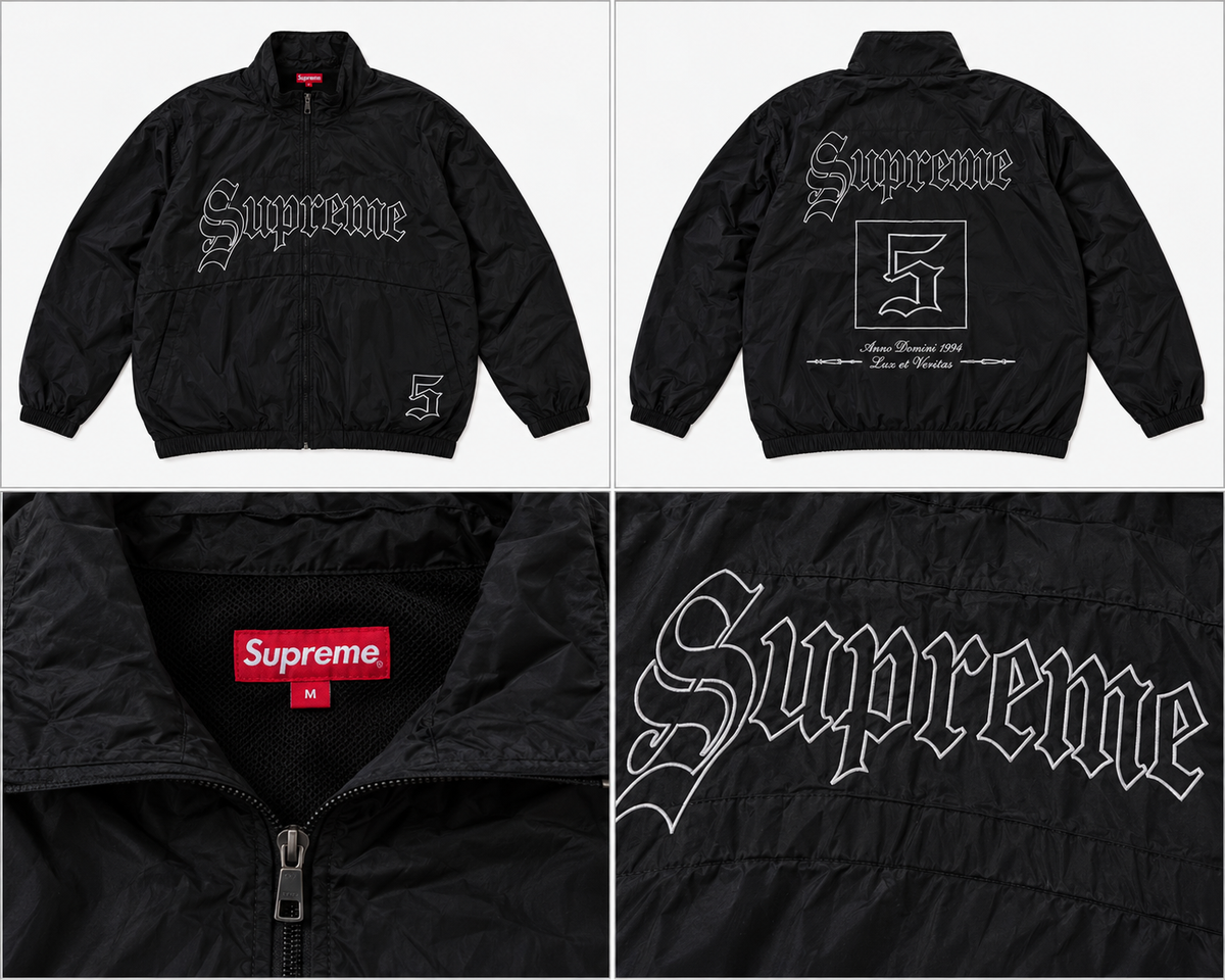 Supreme sort trackjakke med gotisk logo