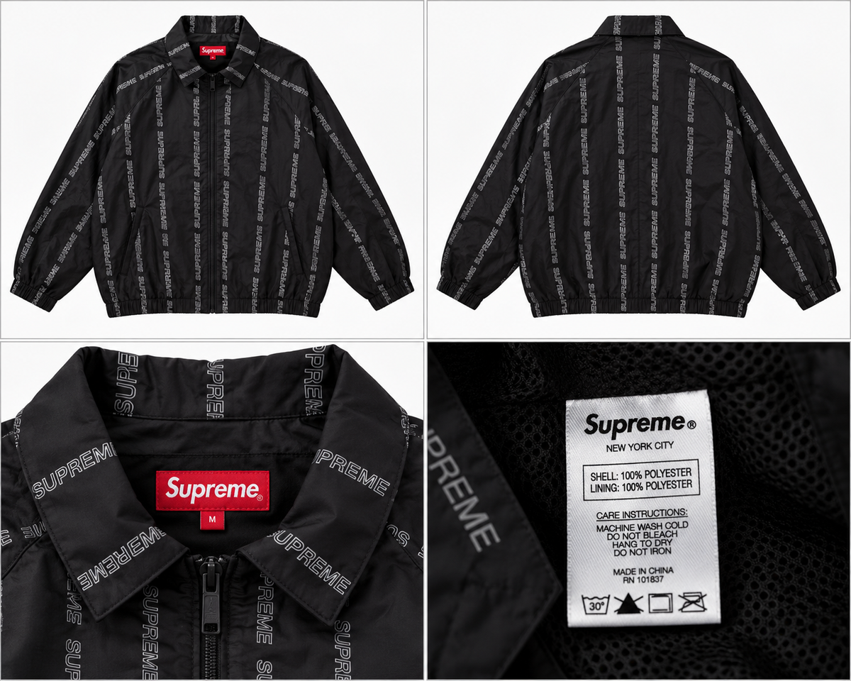 Supreme sort jakke med lodrette logostriber