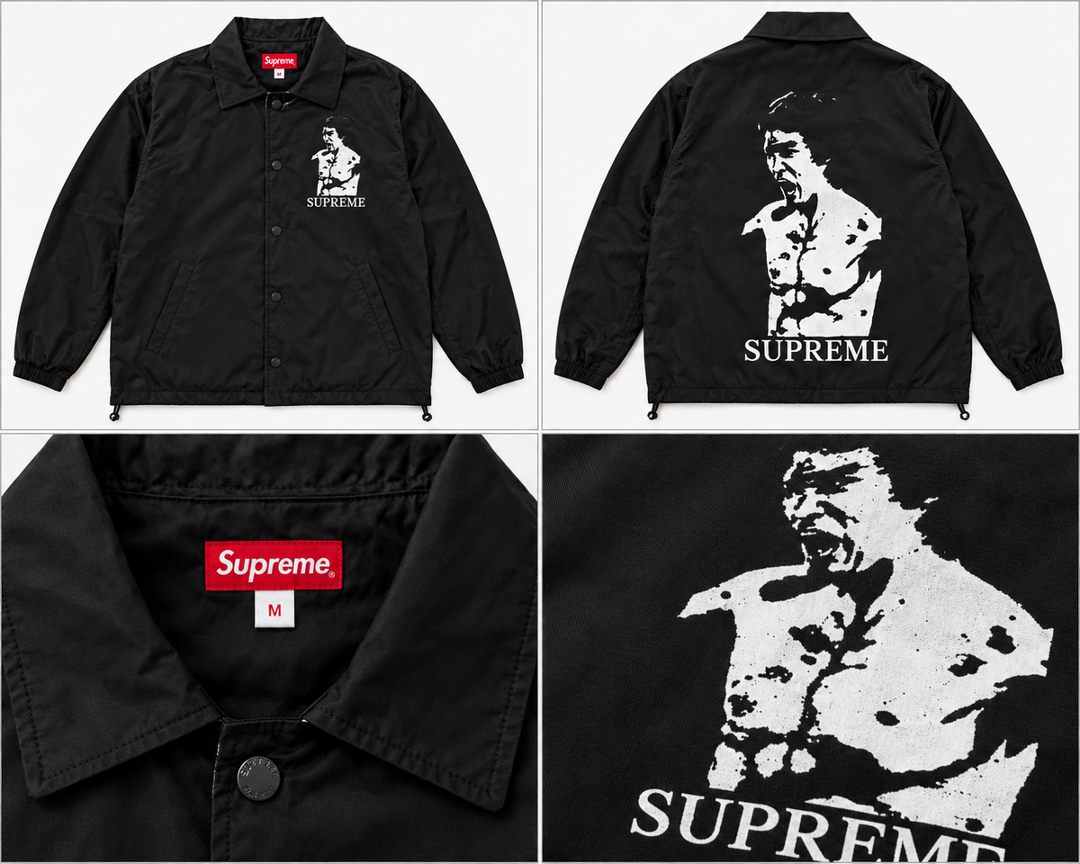 Supreme sort coach-jakke med figurmotiv