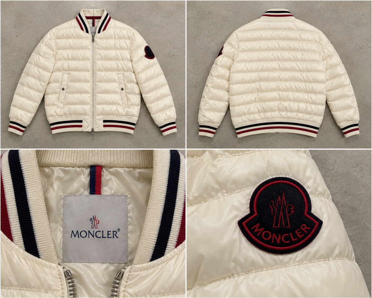 Moncler cremefarvet quiltet bomberjakke