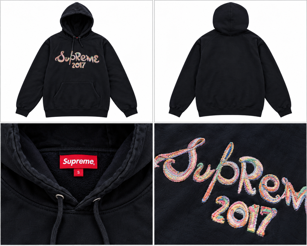 Supreme sort 2017 hoodie med flerfarvet logo