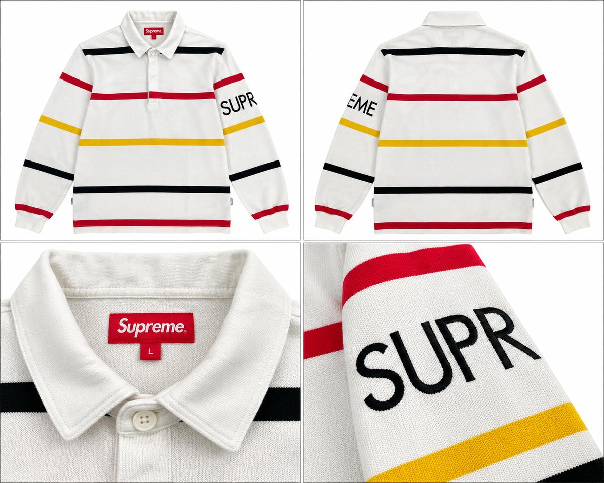 Supreme hvid stribet langærmet polo