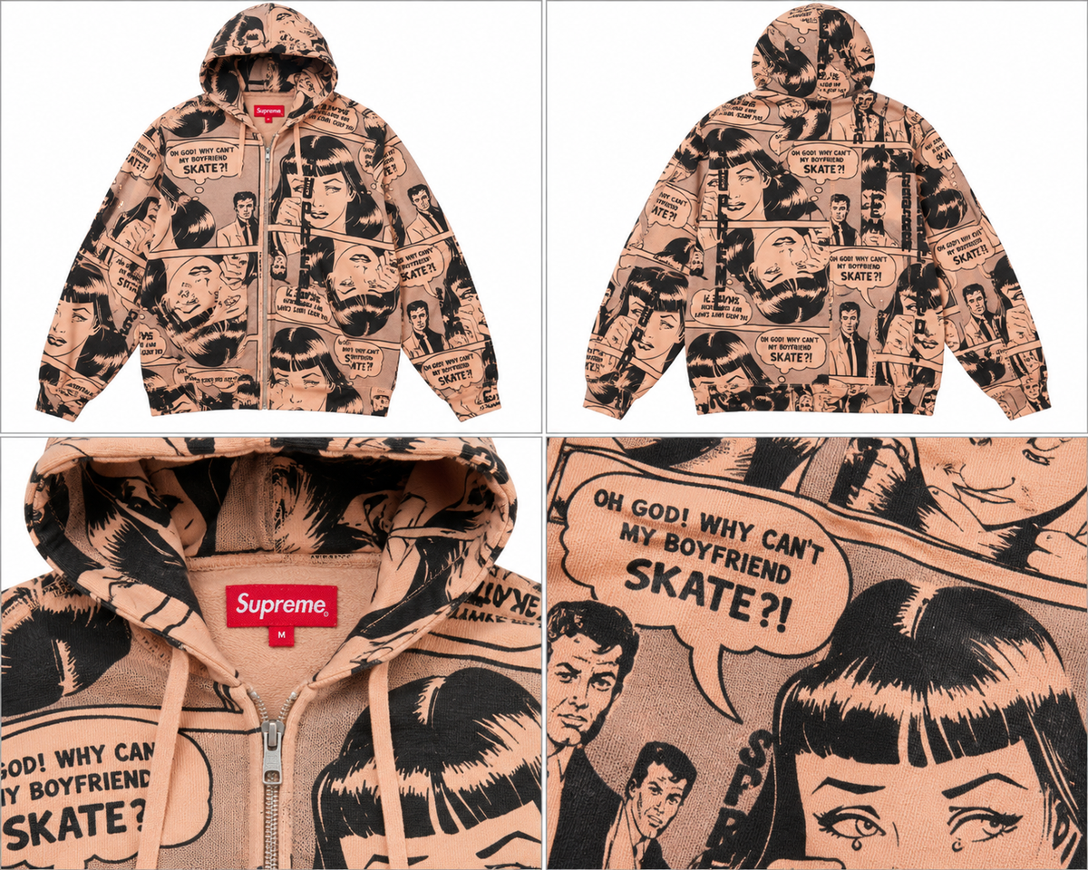 Supreme ferskenfarvet comic zip-hoodie