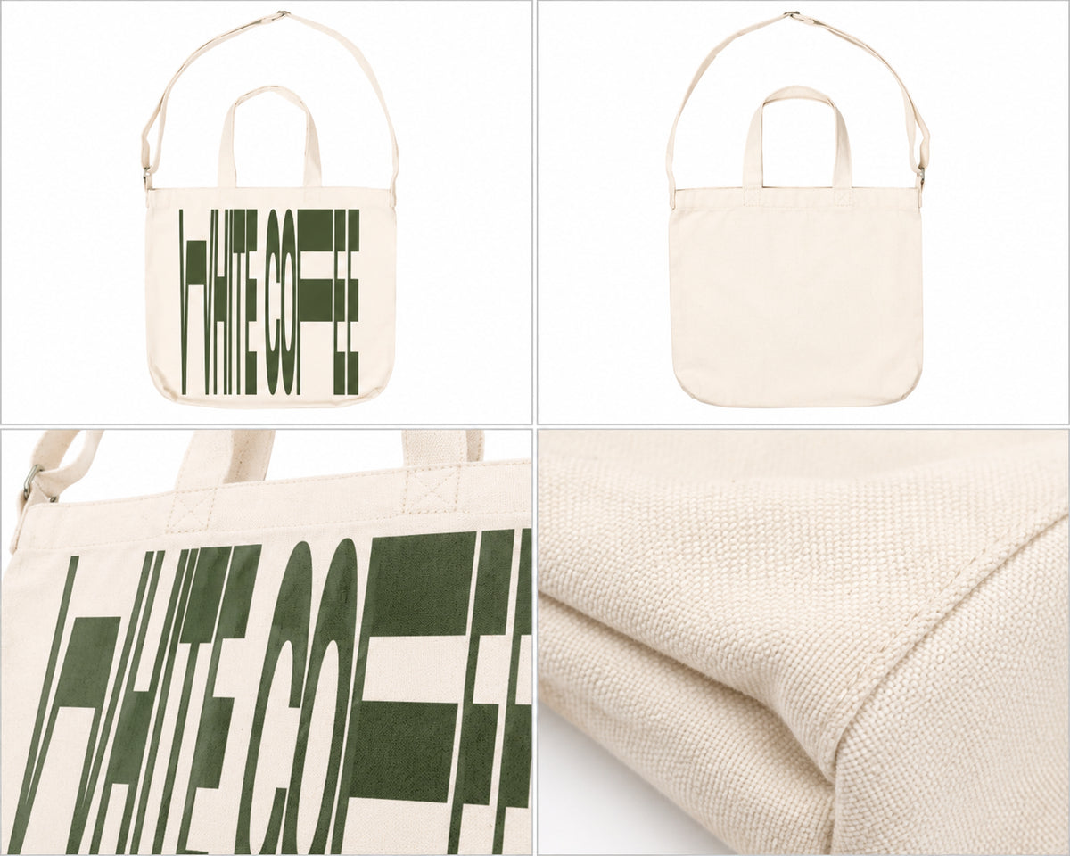 Cremefarvet taske med grønt print