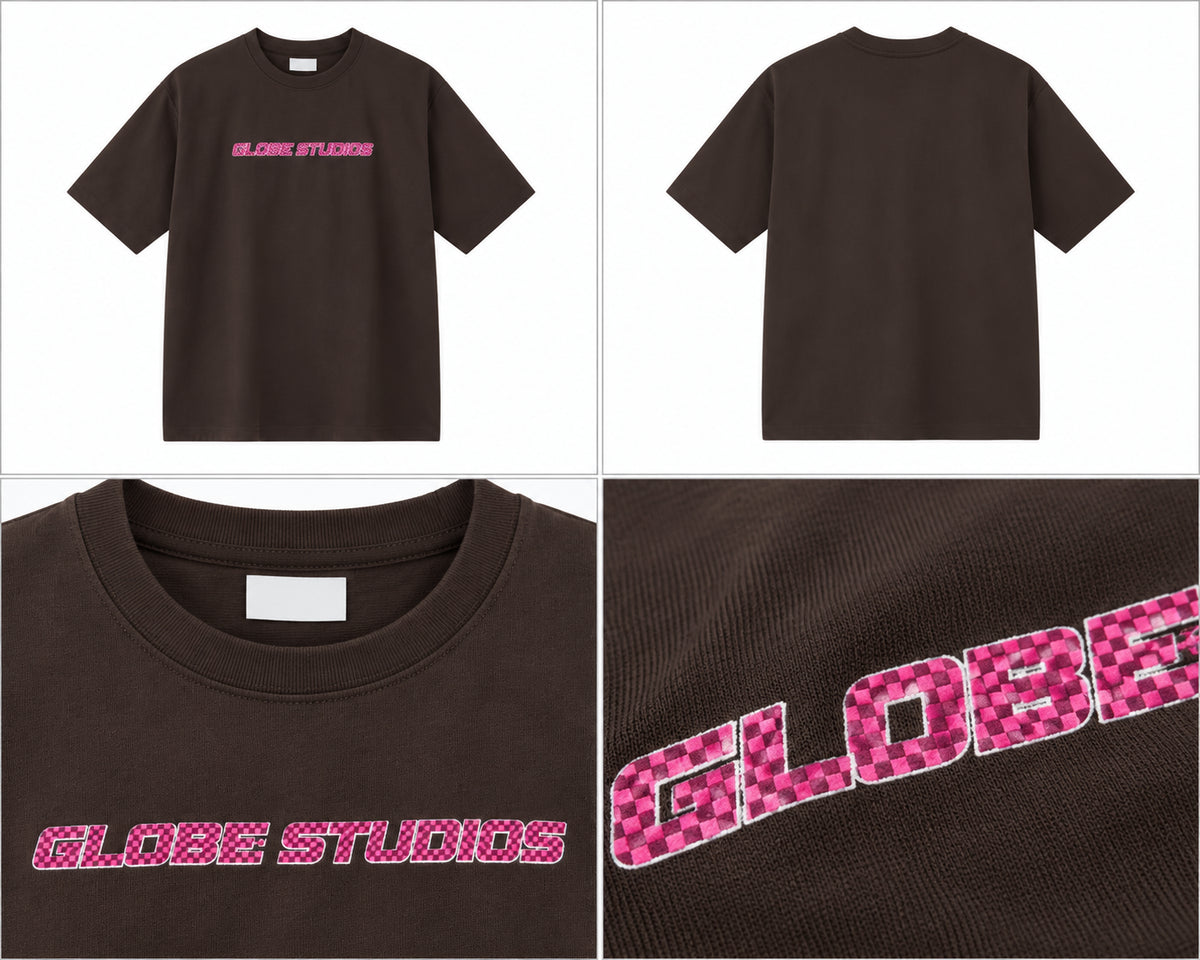 Brun T-shirt med pink tekstprint