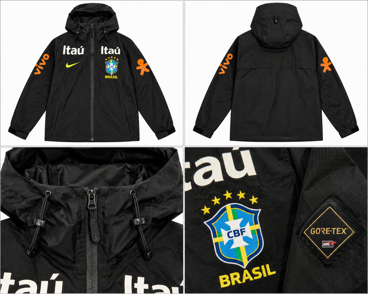 Sort hættejakke med Brasil-motiv