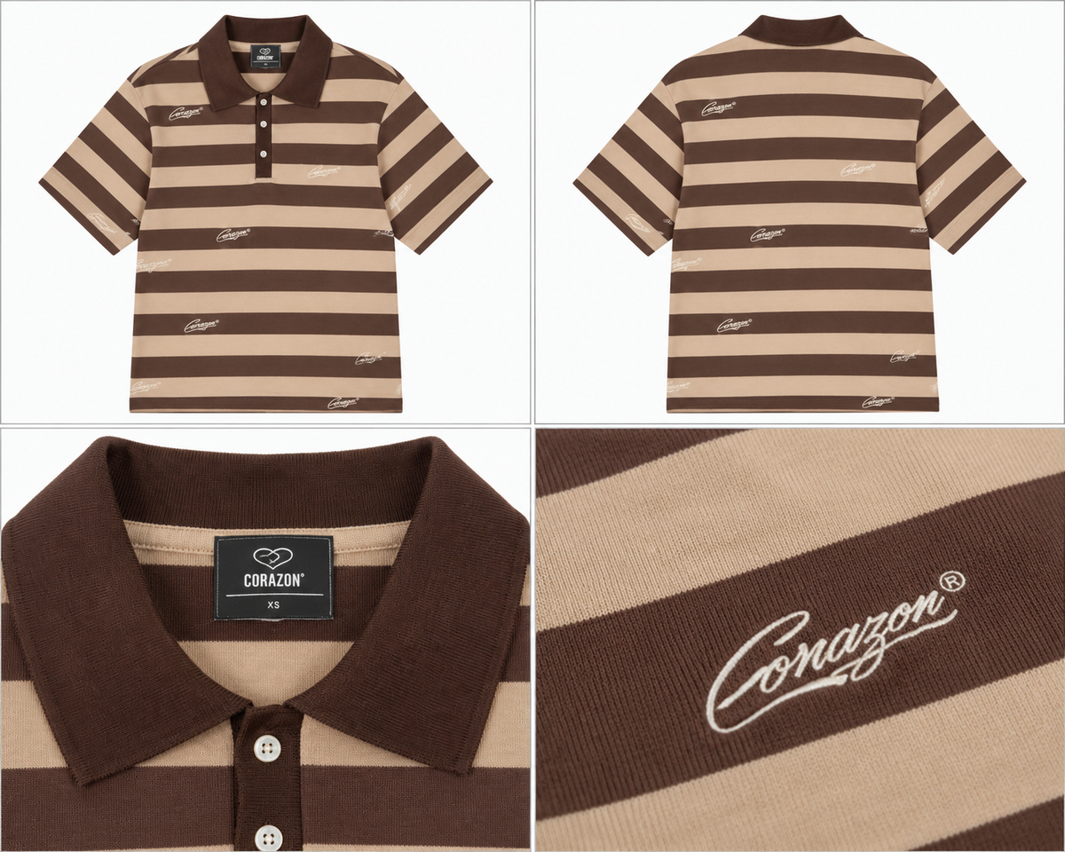 Corazon brun og beige stribet polo