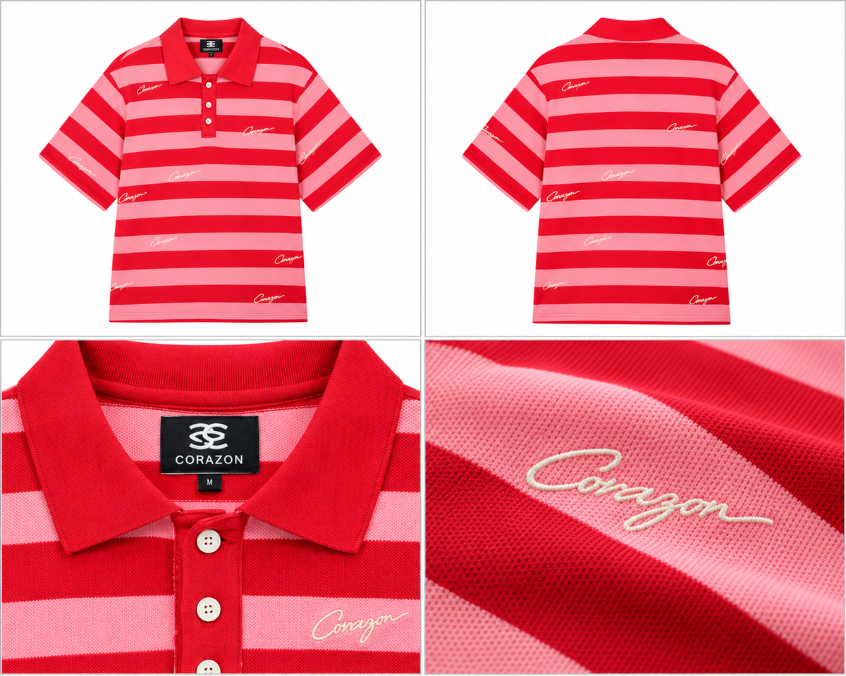 Corazon rød og pink stribet polo