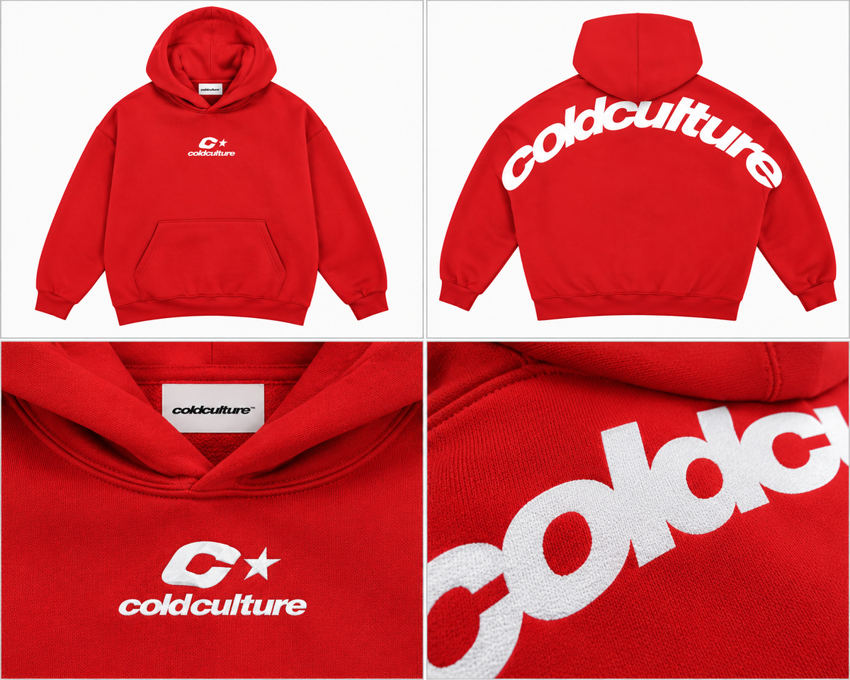 Cold Culture rød hoodie med hvidt print