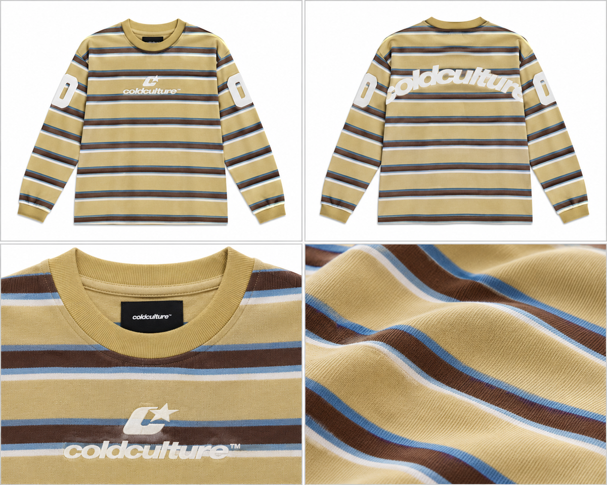 Cold Culture beige stribet langærmet trøje