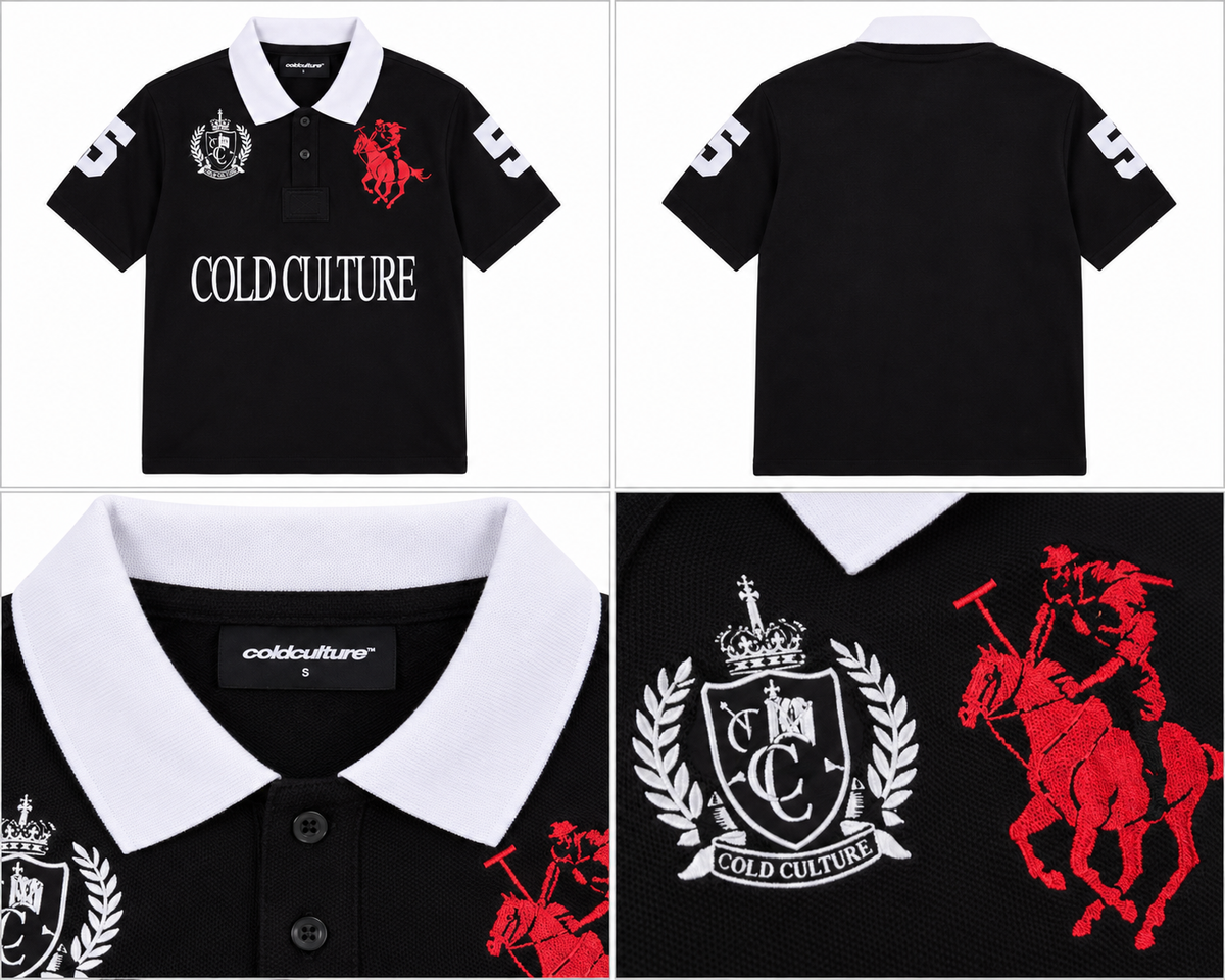 Cold Culture sort polo med hvid krave