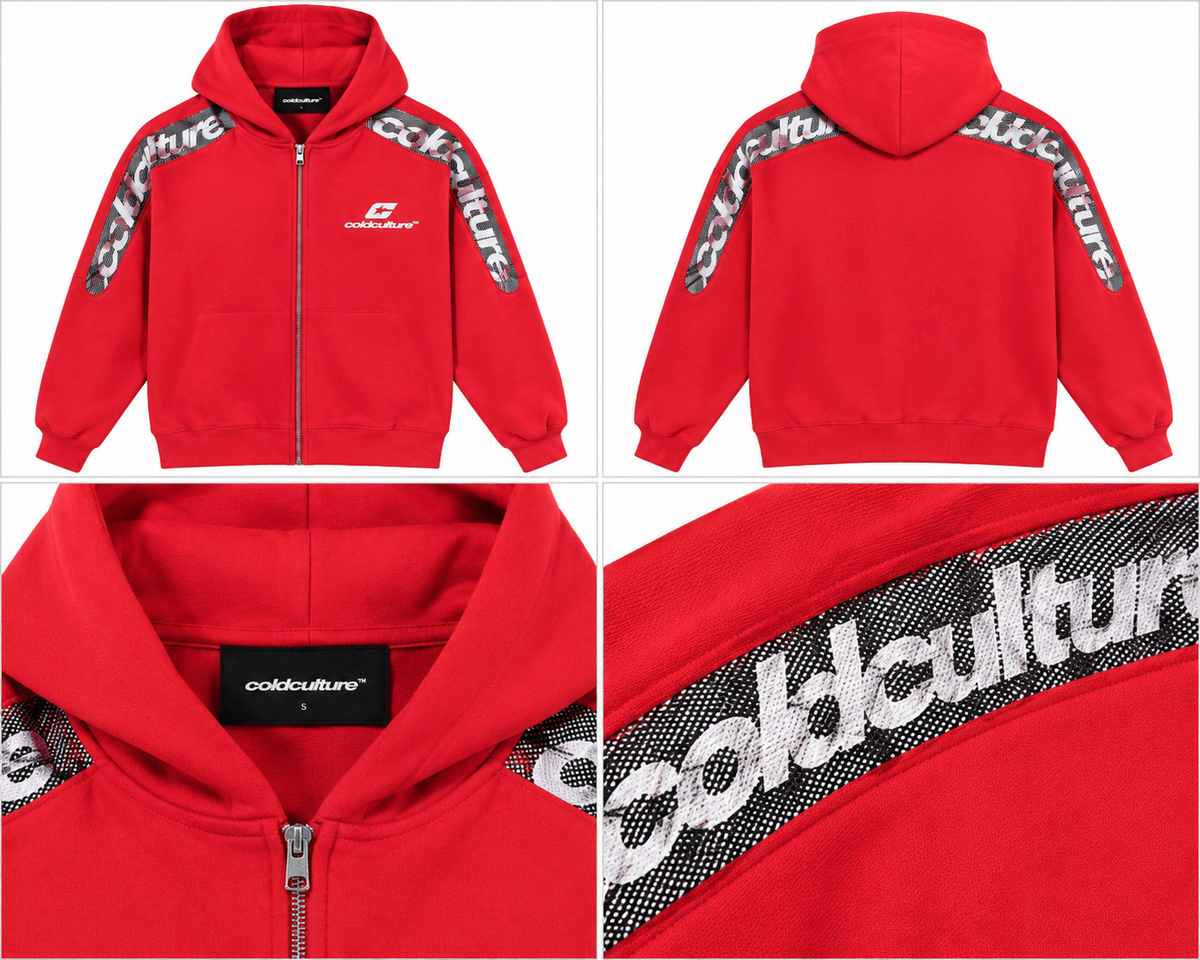 Cold Culture rød hoodie med lynlås