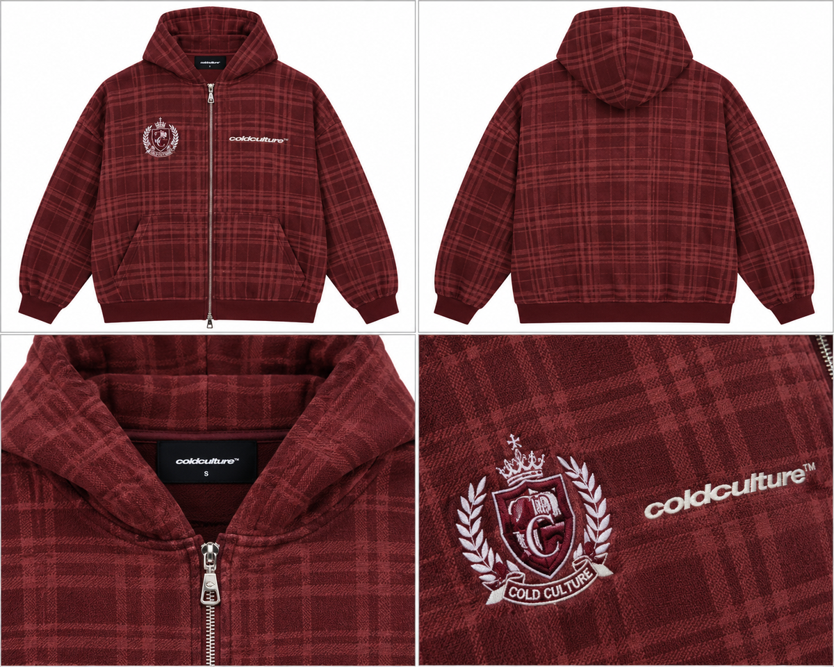 Cold Culture bordeaux ternet hoodie med lynlås