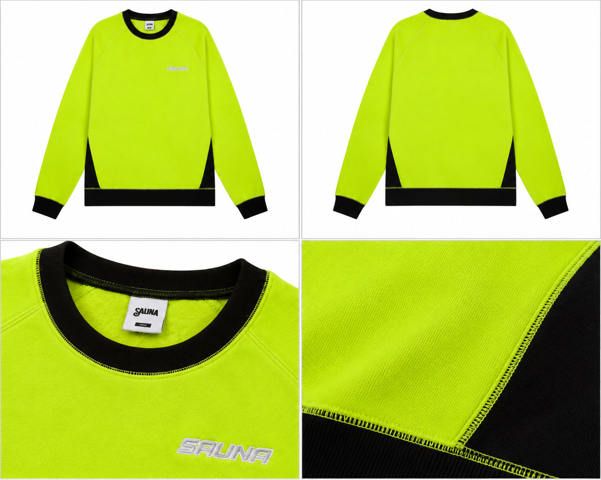 Neongul sweatshirt med sorte detaljer